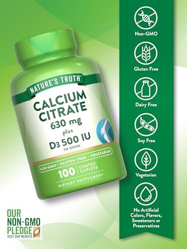 Nature's Truth Calcium Citrate with Vitamin D3 | 100 Caplets | Vegetarian, Non-GMO & Gluten Free Supplement