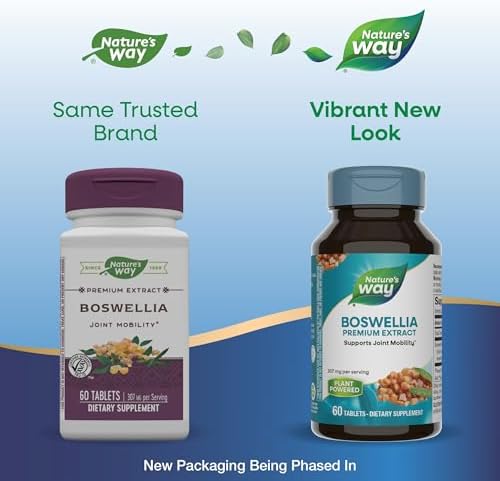 Nature's Way Boswellia Standardized Extract, Supports Joint Mobility*, 307 mg Boswellia serrata Extract per Serving, Frankincense Supplement, Gluten Free & Vegan - 60 Tablets (Packaging May Vary)