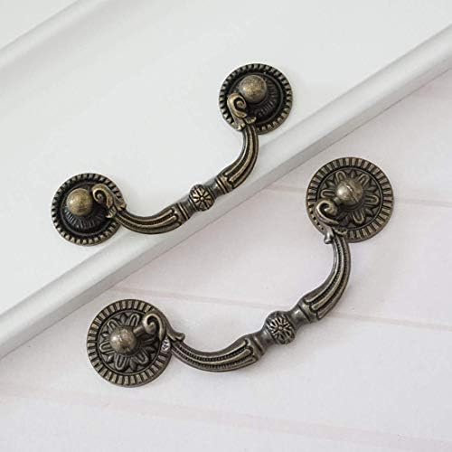 3" Vintage Look Drop Bail Dresser Drawer Pulls Handles Knob Antique Bronze Rustic Cabinet Door Knobs Handle Pull 76 (1, 3" Hole Centers)
