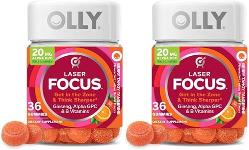 OLLY Laser Focus Gummy Supplement,* Ginseng Extract, Alpha GPC - 36 Count