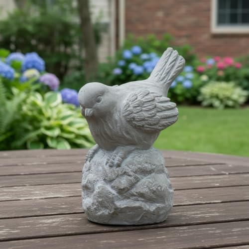 Small Cement Bird Statue, Gray Concrete Finish (8.25 X 5.25 X 6.25 In.) | Decorative Cement Bird Figurine With A Gray Concrete Finish, Ideal For Tables, Patios, Lawns, Yards, And Home Décor.