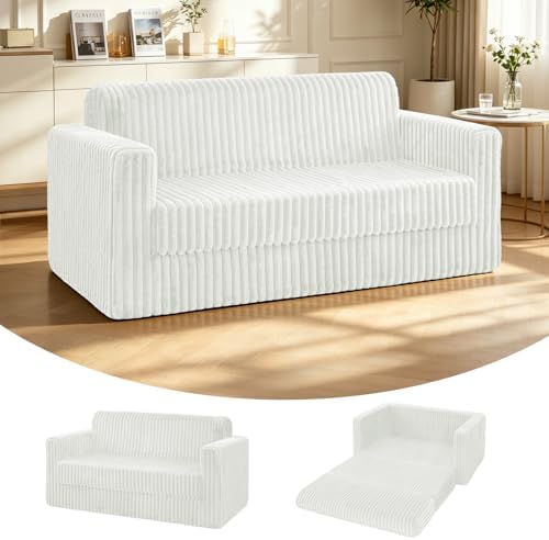 49.8" Loveseat Boneless Couch, 4-in-1 Convertible Sofa Bed, Plush Fur Folding Futon Sofa Bed Couches Without Pillow for Living Room