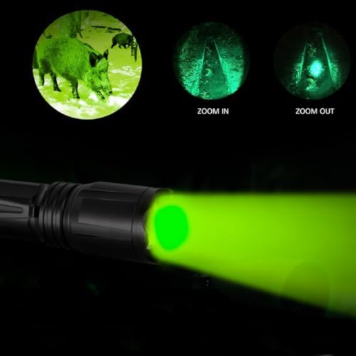 Upgraded Zoomable Red Flashlight, 4 Color in 1 | Green Red Blue White Multi-Color RGBW LED, Memory Function, Night Vision, Fishing, Astronomy