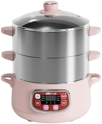 Bear Electric Multifunctional Food Steamer, One Touch Digital Steamer with Timer, Vegetable Steamer 2 Tiered Stackable Stainless Steel Baskets
