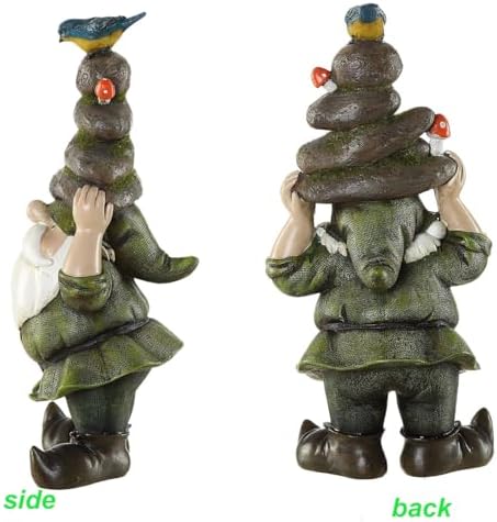Garden Gnome Statue Outdoor Decorative Gnome Statue,Gnome Held Stones with His Head