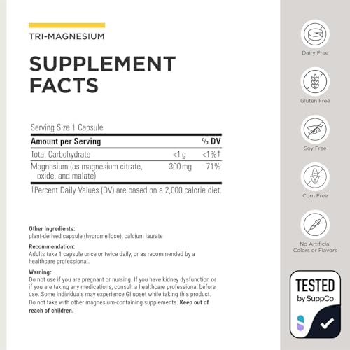 Integrative Therapeutics Tri-Magnesium - Supports Cellular Energy & Energy Metabolism* - Magnesium Supplement for Heart & Nerve Health Support* - Third-Party Tested - 90 Capsules (90 Servings)