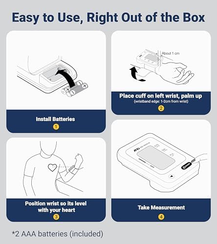 A&D Medical UB-543 Wrist Blood Pressure Monitor, 2 Users, Cuff 5.3-8.5" | BP Adjustable Cuff (5.3-8.5"), 2 Users, One Button Operation, LCD Display, 60 Memory, Carrying Case, 2 AAA Batteries