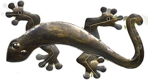 Large 21" Beautiful Unique Orange Yellow Red Gecko Lizard Metal Garden Lanai Tropical Island Wall Art