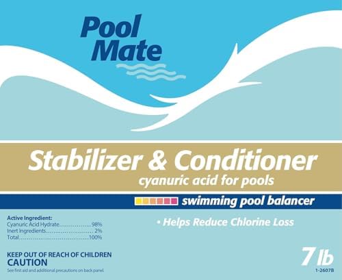 Pool Mate 4-Pounds Premium Pool Stabilizer and Conditioner | Chlorine Stabilizer, Concentrated Cyanuric Acid for Pools, Helps Chlorine Last Longer, 6oz raises CYA 10ppm per 5,000 gallons