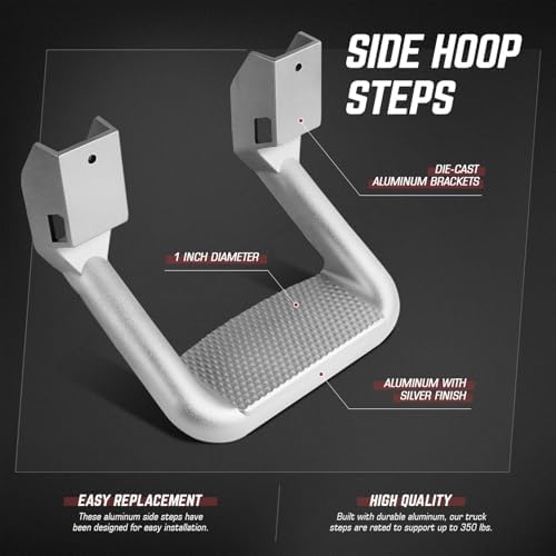 DNA MOTORING Pair Aluminum Side Hoop Steps Universal Side Step Compatible With Chevy GMC Dodge Pickup Trucks SUVs, 11"L x 6"H x 12"W, 2 Pcs, Silver, SSTEP-SS