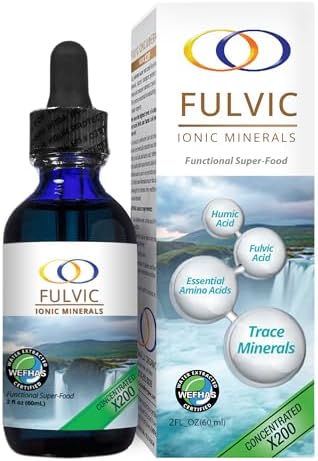 Optimally Organic Water Extracted Fulvic Ionic Minerals X200 - Patented BioActive Fulvic Acid, Humic Acid, Trace Minerals