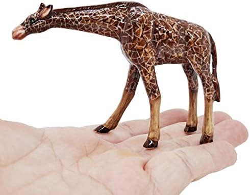 WitnyStore Tiny 2¾" Brown Standing Look Right Giraffe Figurine - Miniature Hand Made Ceramic Giraffes Tropical Savanna Africa Wild Life Cute Animals Porcelain Decorative Collectible Figure Décor Gifts