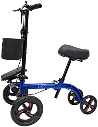 Smooth Seated Knee Scooter, Slow Propelled Steerable Mobility Knee Walker Crutches, Wheelchair Alternative with Dual Brakes