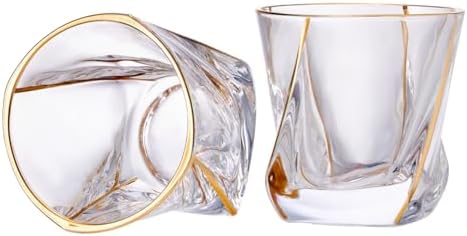 GLASKEY 12 oz Storm Japanese Whiskey Glasses Set of 4, Unique Cognac Glasses, Heavy Thick Bottom Bar Glass for Scotch Bourbon Rum Gin Water Cocktail,Gifts Men Gifts Ideas