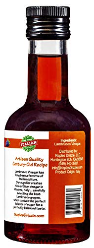 Lambrusco Vinegar of Modena - Premium Sweet & Tangy Red Wine Vinegar with No Added Sugar or Thickeners, Vegan & Paleo (Lambrusco Vinegar of Modena