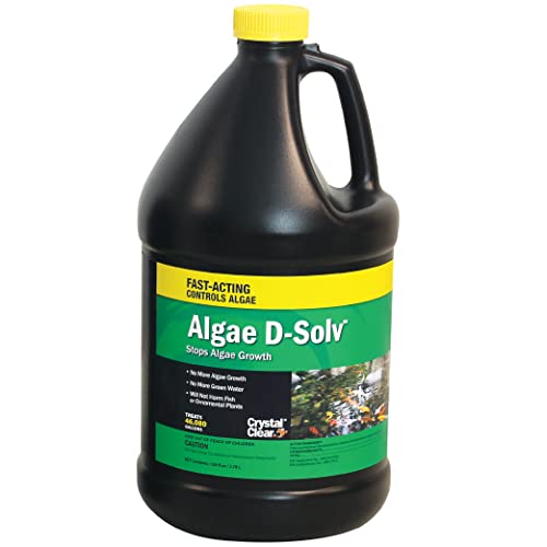 CrystalClear Algae D-Solv EPA Registered Pond Algaecide, 1 Gallon | Fast-Acting algae control for fountains & outdoor ponds containing koi & other fish, 1 gal treats 46,080 gallons.