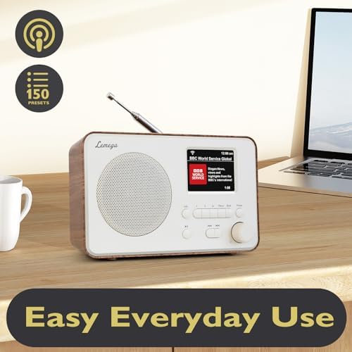 LeMega IR1PRO Internet Radio, Podcasts, Bluetooth, FM, Walnut | Alarm clock, full colour display, mains or AA battery, compact kitchen radio, snooze