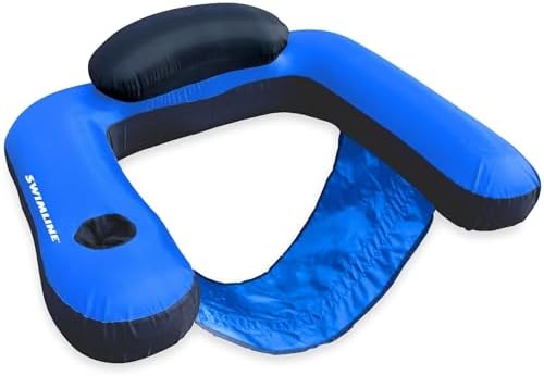 SWIMLINE Original Fabric Covered Inflatable Pool Lounger | with Comfortable Sling Seat, Back Rest, and Built in Cup Holder | for Pool, Beach, Lake, and More