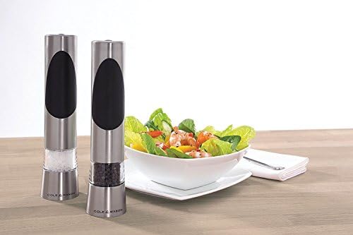 Cole & Mason Richmond Electronic Salt & Pepper Mill Gift Set - One-Button Electric Spice Grinder with Large Grinding Chamber - Requires 6 AAA