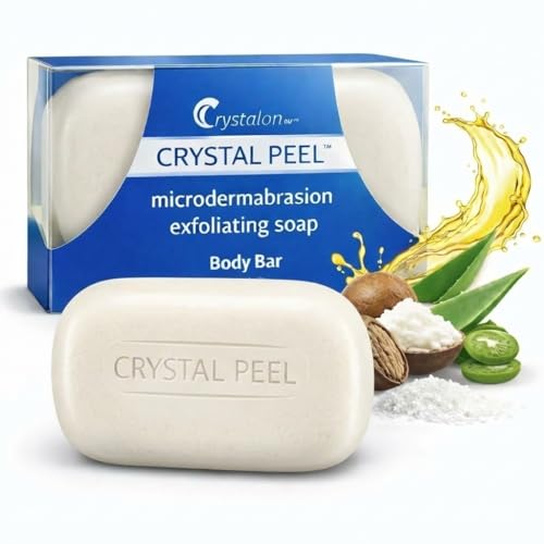 Exfoliating Bar Soap for Men & Women, Crystal Peel Luxury Microdermabrasion Hydrating & Exfoliating Body Soap Bar Solid Magnesium Mineral Scrub for Buffing Away Dirt & Oil Smooths Skin, Lemongrass 8oz