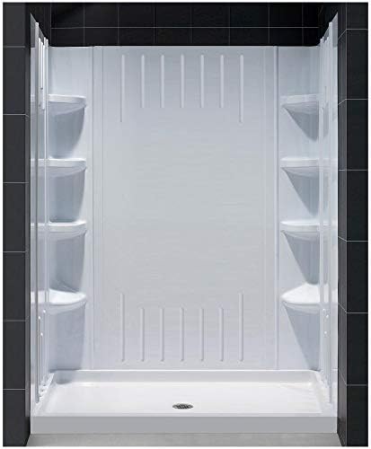 DreamLine 30 in. D x 60 in. W x 75 5/8 in. H Left Drain Acrylic Shower Base and QWALL-3 Backwall Kit In White, DL-6145L-01