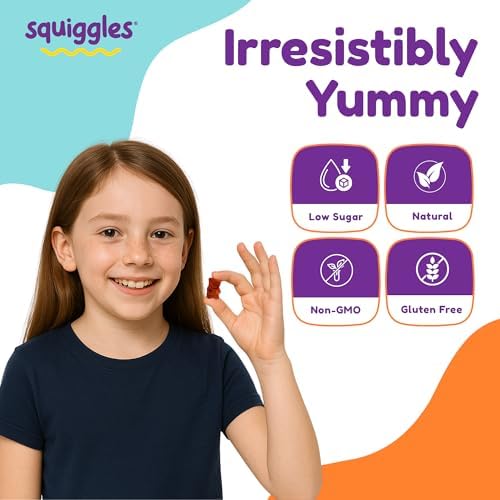Squiggles Kids Multivitamin + Iron Gummies, Low Sugar Gummy Vitamins, 100ct | Kids Multivitamin with Iron Gummies