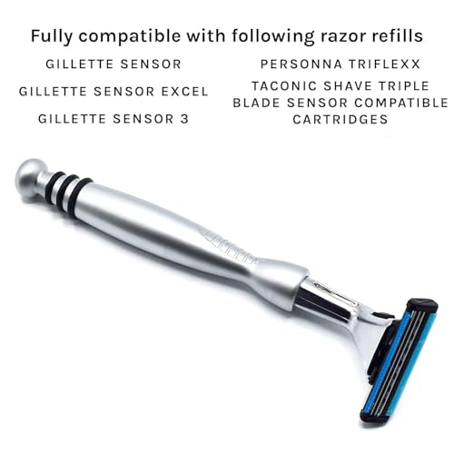 Taconic Heavyweight Sensor-Compatible Triple Blade Pivot Razor | Heavyweight Pivoting Handle Accepts Sensor And Sensor Excel Cartridges And Includes