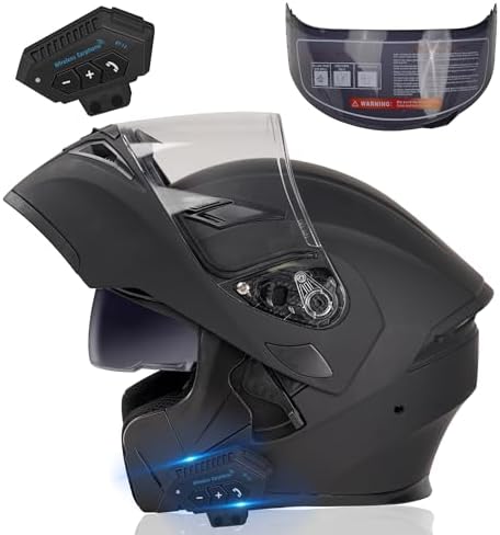 Bluetooth Motorcycle Helmet,Modular Motorcycle Helmet with Bluetooth,DOT Approved Dual Visor Full Face Flip up Bluetooth Integrated Motorcycle Helmets for Adults Men Women