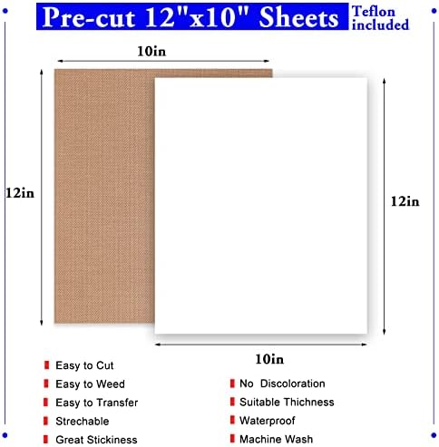 XSEINO HTV Heat Transfer Vinyl for T-Shirts 12"x10" -13Pack Perfect Iron On Vinyl for Cricut