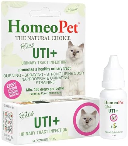 HomeoPet Feline UTI+ Urinary Tract Supplement for Cats, 15 Milliliters | Natural urinary tract support for cats, safe and gentle homeopathic formula, liquid drops suitable for daily use