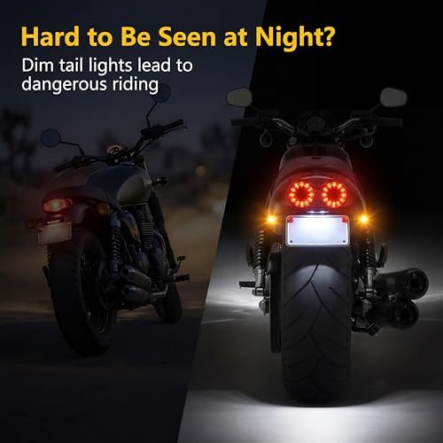 ANKIA 40-LED 40W Motorcycle Tail Light Integrated Running Lamp | Brake&Turn Signal Light with License Plate Bracket for Harly Motorcycle Street Bike Cruiser Chopper (Black)