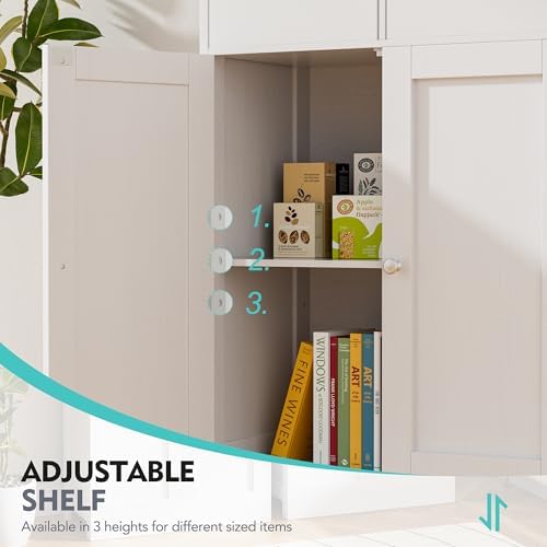 Vongrasig Bathroom Storage Cabinet, 42.5" H Freestanding Floor Cabinet | Wooden Modern Cabinet with 2 Drawers, Open Shelf and Adjustable Shelf for Bathroom, Laundry Room and Entryway, White