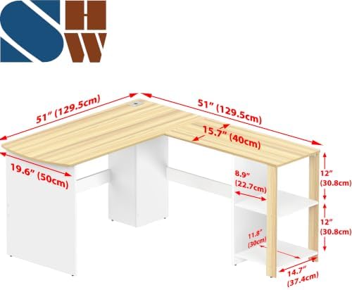 SHW 51 x 51 L-Shaped Home Office Wood Corner Desk with Storage, Espresso | Integrated Book Shelves