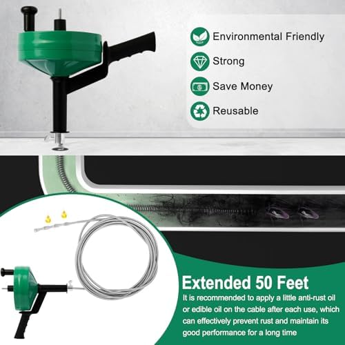 Wayona Drain Snake 50 FT, Plumbing Snake for Sink Snake Drain Clog Remover, Drain Snake with Drill Attachment with Bag Gloves Cleaning Brush