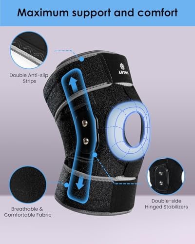 Lightweight Hinged Knee Brace for Meniscus Tear, Arthritis, ACL, MCL Pain – Adjustable 360° Wraparound Strap & Dual-Side Stabilizers for Maximum Knee Support & Injury or Surgery Recovery for Men and Women
