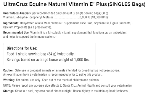 UltraCruz - sc-516417 Equine Natural Vitamin E Plus Supplement for Horses, 60 Single Servings, Pellet (30 Day Supply)