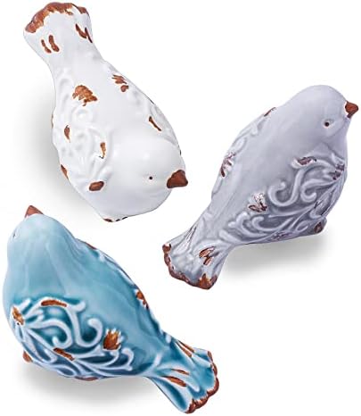 Distressed Finish Ceramic Bird Figurine Home Decor - Assorted Set of 3