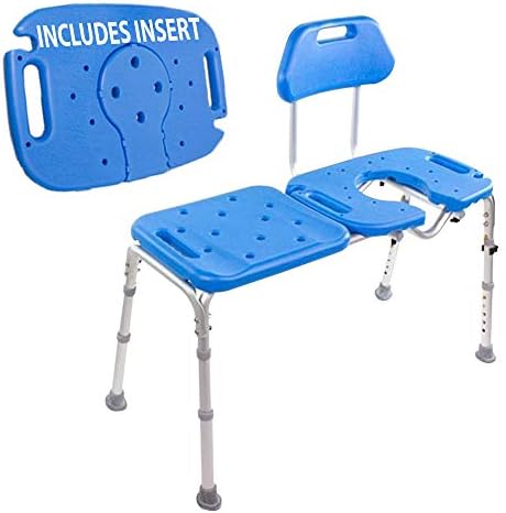 Tub Transfer Bench for Bathtub, All-Access Bath Bench with Cutout Seat | Slide Safely In & Out of the Tub - Blue, adjustable height, aluminum frame, cutout seat, extra-wide seat, cutout U-shape