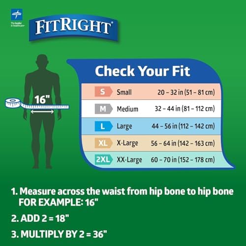 FitRight Ultra Adult Diapers, Disposable Incontinence Briefs, Leak-Proof Diaper, Absorbent Briefs For Men and Women, Maximum Protection, Medium, 32 – 44 in, 20 briefs per bag