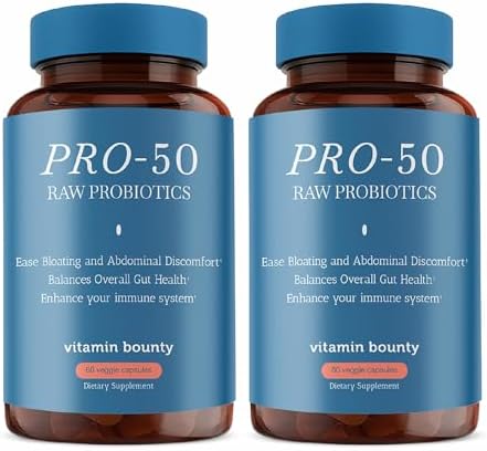 Vitamin Bounty Pro-50 Probiotic 50 Billion CFU - 13 Strain Supplement for Men & Women + Prebiotics - Digestive Health & Gut Support - Lactobacillus & Bifidobacterium - Delayed Release Capsules, 2 Pack