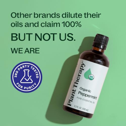 Plant Therapy Organic Peppermint Essential Oil, 100 mL (3.3 oz), 100% Pure and Undiluted, USDA Certified Organic, for Diffusion, Skin, and Hair
