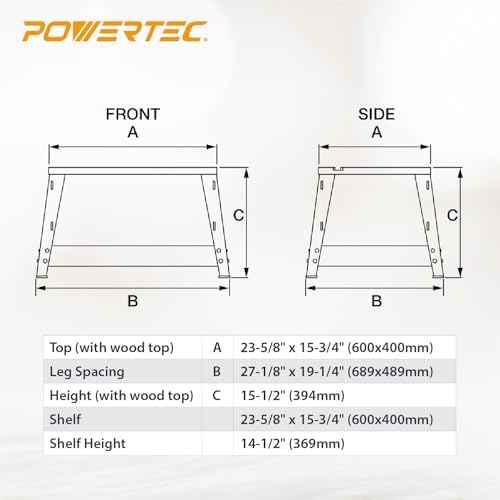 POWERTEC Benchtop Router Table w/Metal Stand and Adjustable Fence Set – 24" x 16" Laminated MDF Top, Aluminum Insert Plate, 2-1/2" Dust Port