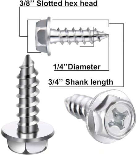 BBTO 50 Pcs License Plate Screws 3/4" x 1/4" Stainless Steel License Plate Bolts with Rustproof Silver Front Rear Bolt Fasteners Kit for Car