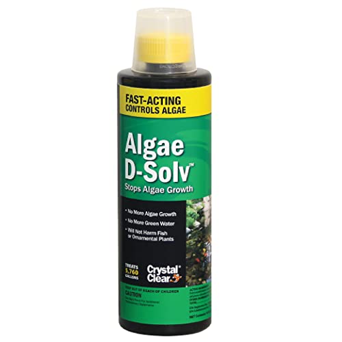 CrystalClear Algae D-Solv EPA Registered Pond Algaecide, 1 Gallon | Fast-Acting algae control for fountains & outdoor ponds containing koi & other fish, 1 gal treats 46,080 gallons.