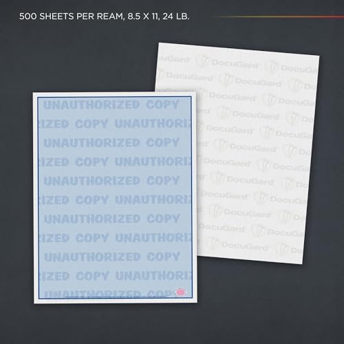 DocuGard Advanced Blue Multi-Purpose Security Paper - Fraud Prevention - 7 Security Features - Laser & Inkjet Printer Compatible - 8.5" x 11“ - 24 lb - 500 Sheets (04546)