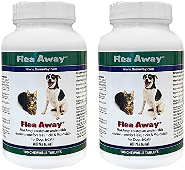 Flea Away All Natural Supplement for Fleas, Ticks, and Mosquitos Prevention for Dogs and Cats, 100 Chewable Treat Tablets, Single