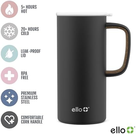 Ello Campy 18oz Insulated Stainless Steel Travel Mug with Handle, Avalon Sea