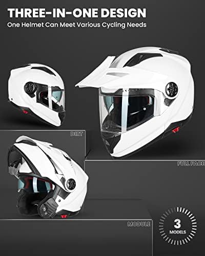 ILM Motorcycle Full Face Modular ATV Helmet Three in One Snowmobile Casco with Pinlock Anti Fog Visor for Men Women DOT Model 909F