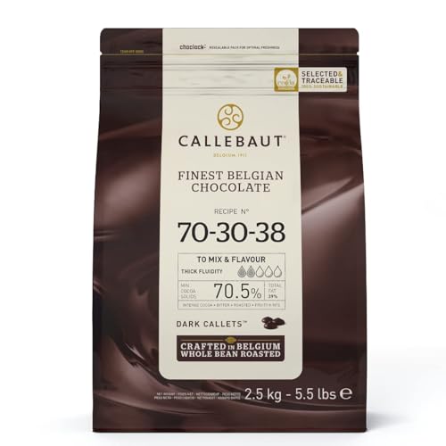 Callebaut Recipe No. 70-30 Finest Belgian Dark Chocolate Callets 2.5kg Bag | 70.5% min dry cocoa solids, 38.9% fat