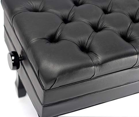 Griffin Piano Bench (Genuine Leather Plus Series) – Adjustable Ergonomic Keyboard Stool with Storage, Black Wood Frame for Home, Musicians
